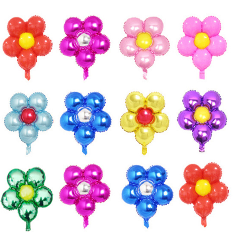 Five Petal Flower Balloon Flower Aluminum Foil Wedding Birthday Arrangement Decoration Party Aluminum Film round Five Petals Balloon Wholesale