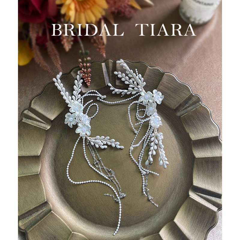 New Bridal Super Fairy Beaded Barrettes Set Wedding Dress Petal Fringe Photo Makeup Accessories