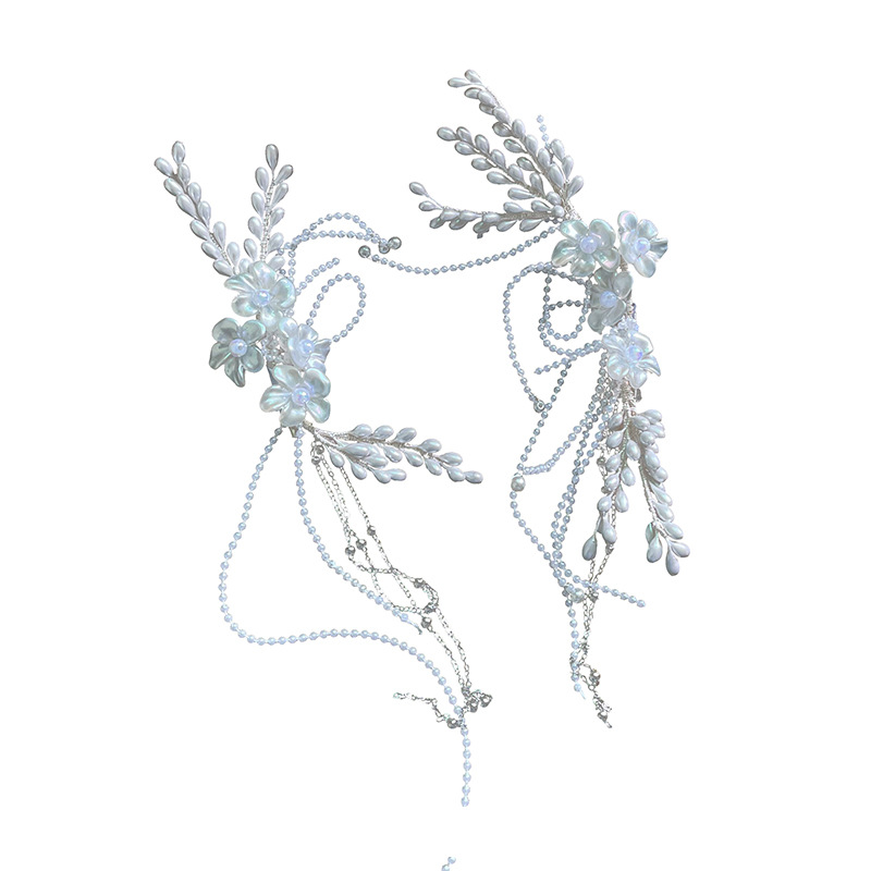 New Bridal Super Fairy Beaded Barrettes Set Wedding Dress Petal Fringe Photo Makeup Accessories