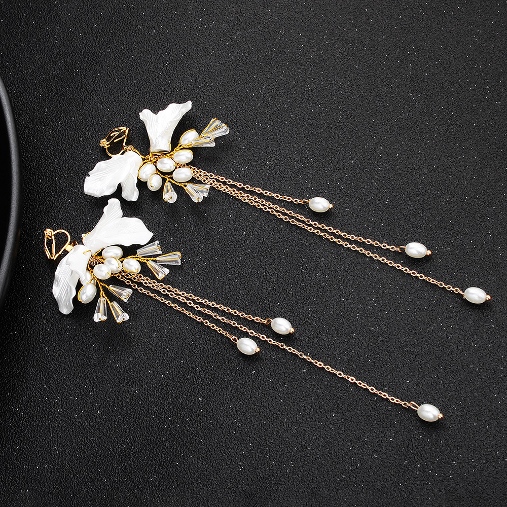 Korean Style Bridal Wedding Dress Headdress Crystal Headdress Flower Alloy Crown Headband Petal Pearl Ear Clip Set Wholesale