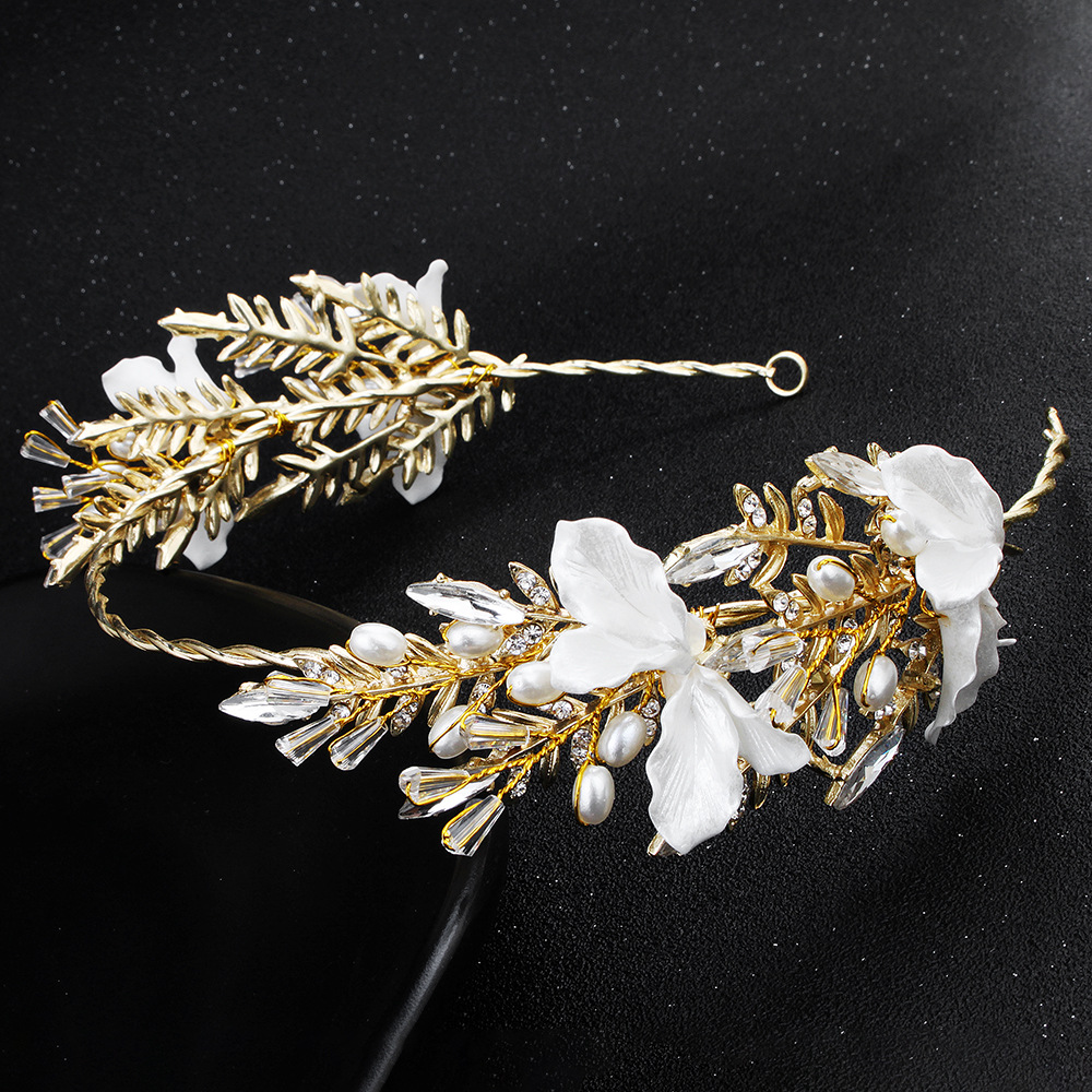 Korean Style Bridal Wedding Dress Headdress Crystal Headdress Flower Alloy Crown Headband Petal Pearl Ear Clip Set Wholesale Korean Style Bridal Wedding Dress Headdress Crystal Headdress Flower Alloy Crown Headband Petal Pearl Ear Clip Set Wholesale