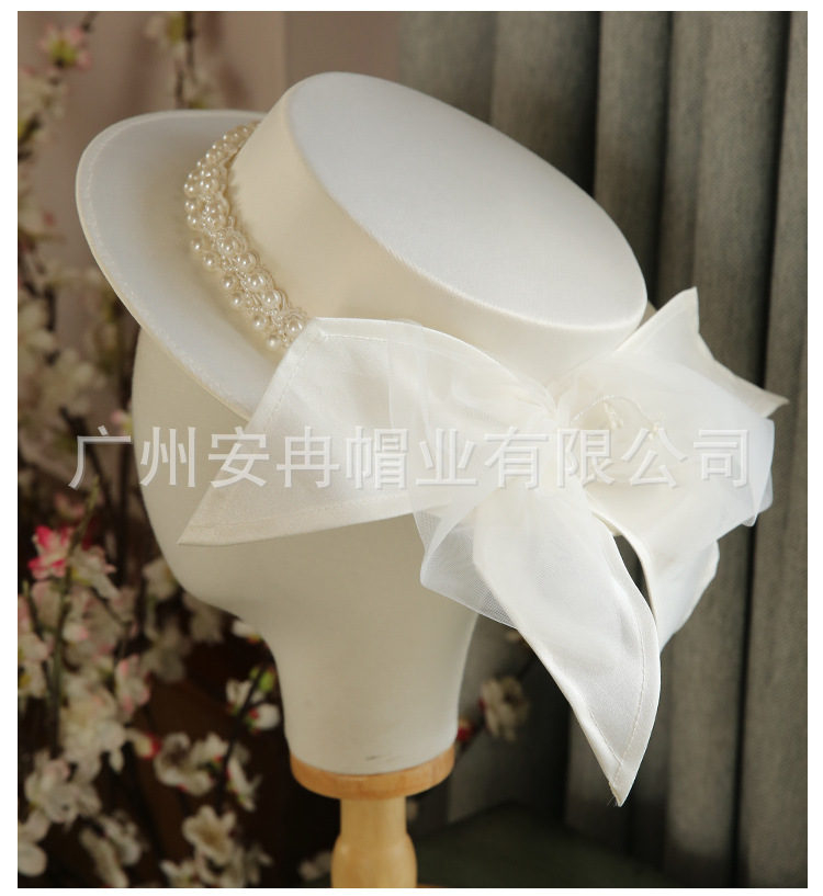 2020 French Elegant Pearl Flat Top Hat Women's Spring and Summer Travel Fashion All-Match Flat Brim British Wedding Dress Cap 2020 French Elegant Pearl Flat Top Hat Women's Spring and Summer Travel Fashion All-Match Flat Brim British Wedding Dress Cap