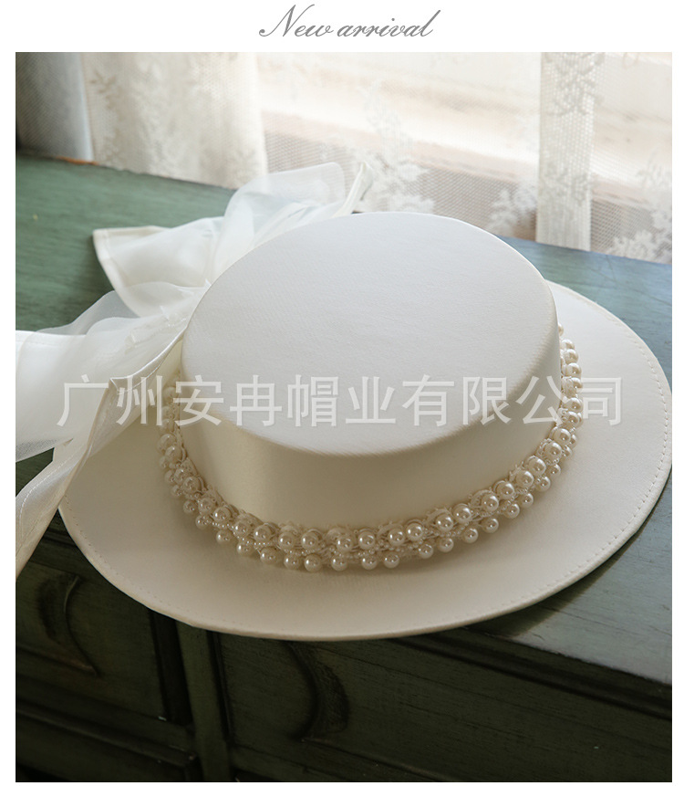 2020 French Elegant Pearl Flat Top Hat Women's Spring and Summer Travel Fashion All-Match Flat Brim British Wedding Dress Cap 2020 French Elegant Pearl Flat Top Hat Women's Spring and Summer Travel Fashion All-Match Flat Brim British Wedding Dress Cap