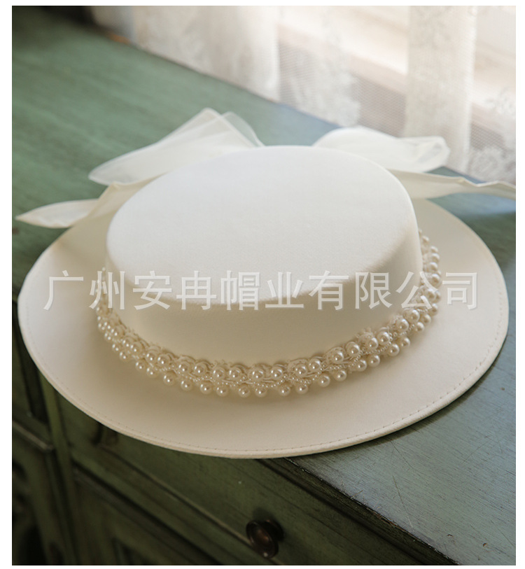 2020 French Elegant Pearl Flat Top Hat Women's Spring and Summer Travel Fashion All-Match Flat Brim British Wedding Dress Cap 2020 French Elegant Pearl Flat Top Hat Women's Spring and Summer Travel Fashion All-Match Flat Brim British Wedding Dress Cap