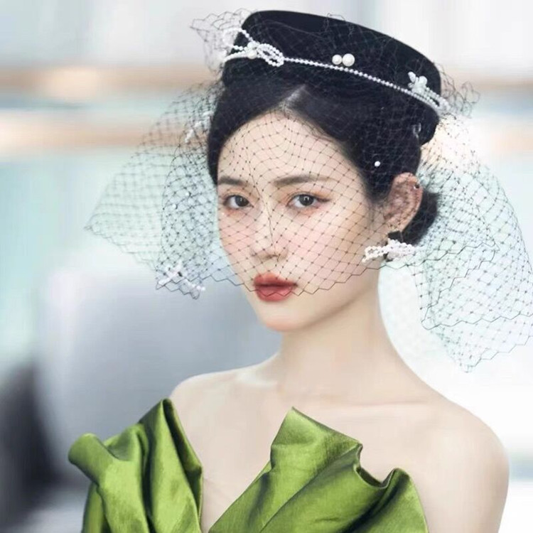Dress Bride Headdress for Taking Photos Han Chinese Clothing Cheongsam Retro Socialite Black Billycock Women Wedding Hat