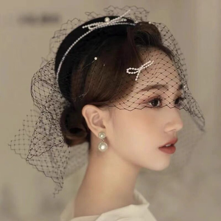 Dress Bride Headdress for Taking Photos Han Chinese Clothing Cheongsam Retro Socialite Black Billycock Women Wedding Hat