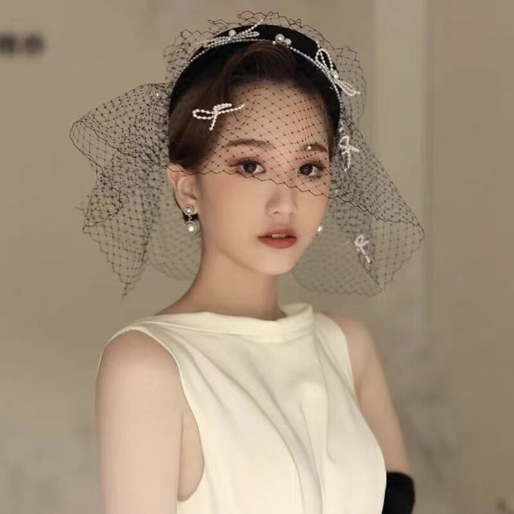 Dress Bride Headdress for Taking Photos Han Chinese Clothing Cheongsam Retro Socialite Black Billycock Women Wedding Hat