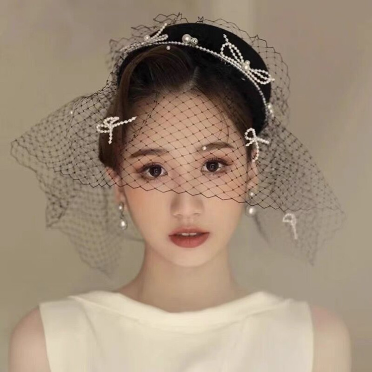 Dress Bride Headdress for Taking Photos Han Chinese Clothing Cheongsam Retro Socialite Black Billycock Women Wedding Hat