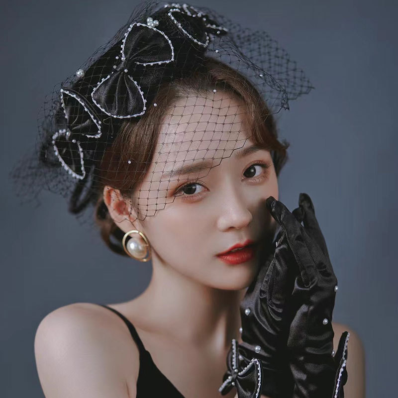 Wedding Hat  Elegant Velvet Hat Mesh Pearl Complex Pair Hat Accessory Prom Bridal Wedding Sample Headdress