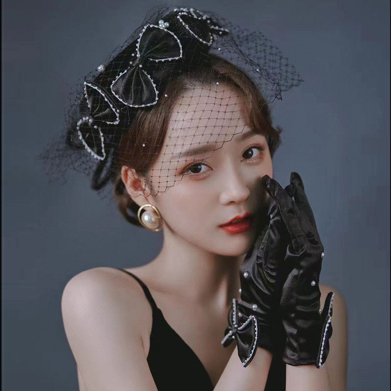 Wedding Hat  Elegant Velvet Hat Mesh Pearl Complex Pair Hat Accessory Prom Bridal Wedding Sample Headdress