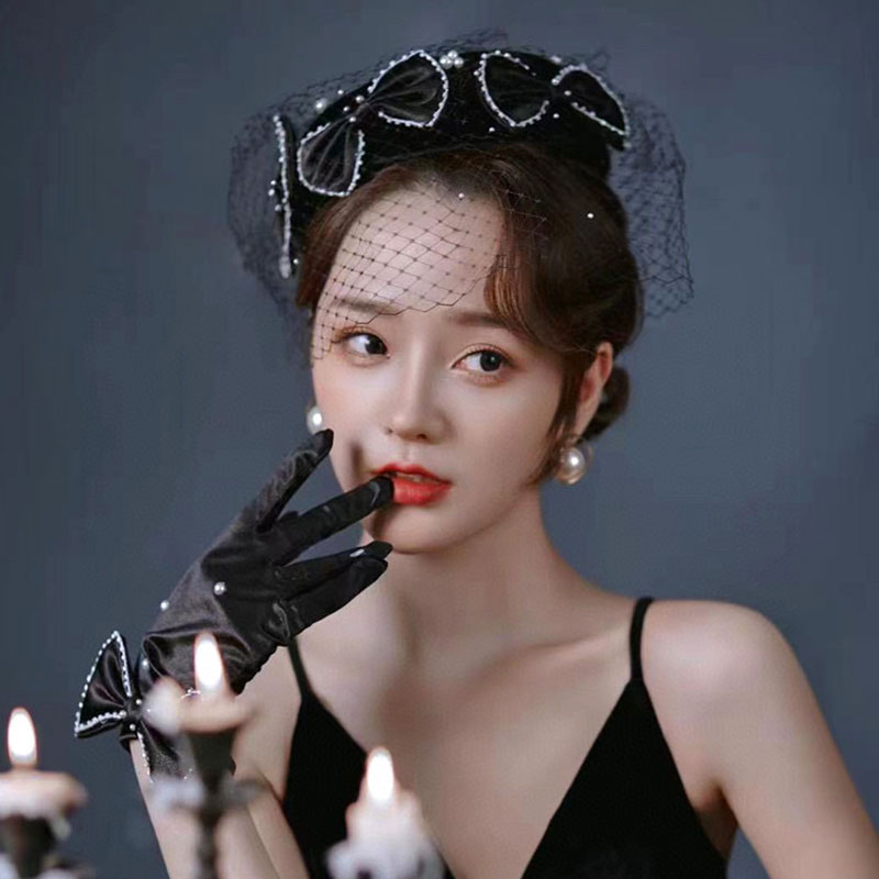 Wedding Hat  Elegant Velvet Hat Mesh Pearl Complex Pair Hat Accessory Prom Bridal Wedding Sample Headdress