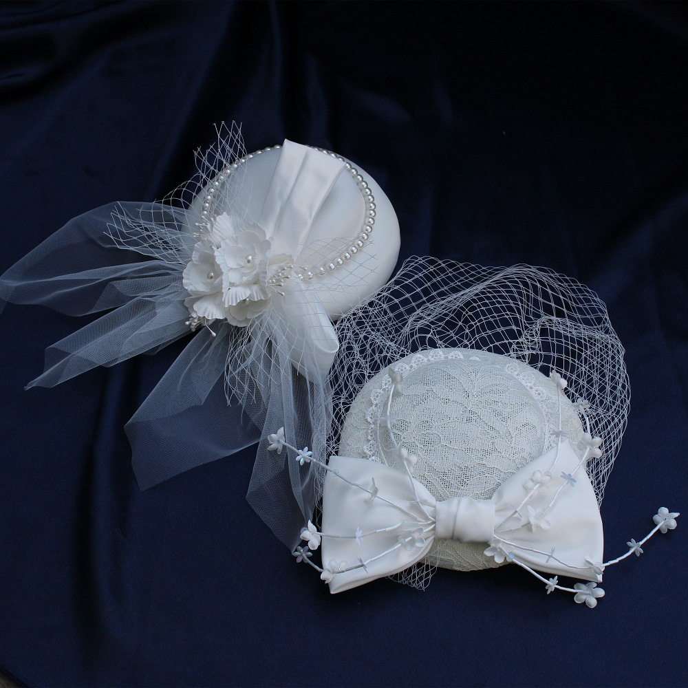 Bridal Headdress White Yarn Top Hat Forest Style Ornament Satin Bow for Wedding Dress Adult Cute Styling Hat Wedding Hat