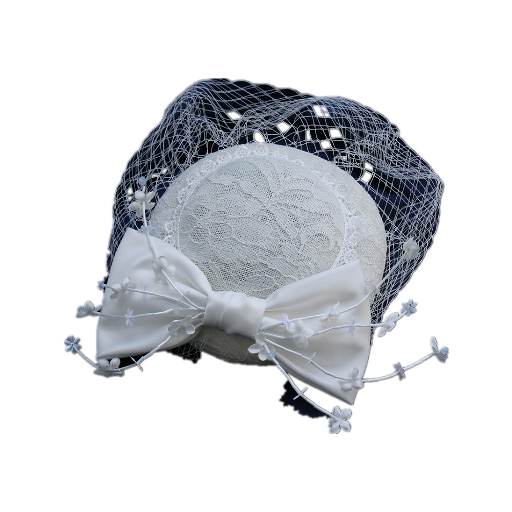 Bridal Headdress White Yarn Top Hat Forest Style Ornament Satin Bow for Wedding Dress Adult Cute Styling Hat Wedding Hat