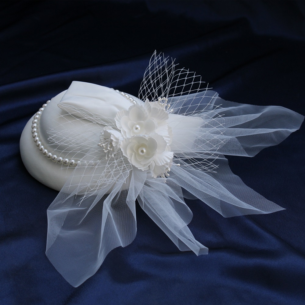 Bridal Headdress White Yarn Top Hat Forest Style Ornament Satin Bow for Wedding Dress Adult Cute Styling Hat Wedding Hat