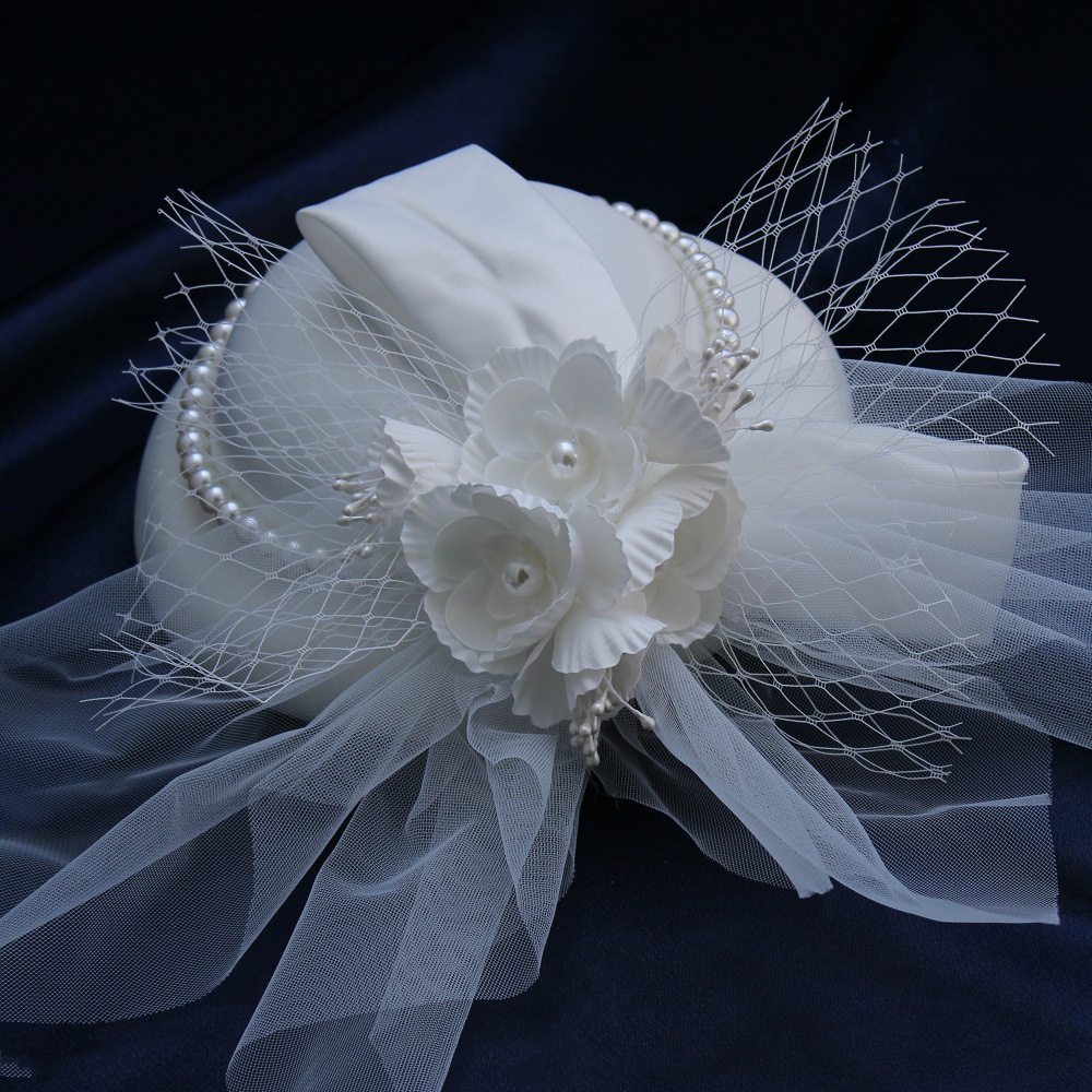 Bridal Headdress White Yarn Top Hat Forest Style Ornament Satin Bow for Wedding Dress Adult Cute Styling Hat Wedding Hat
