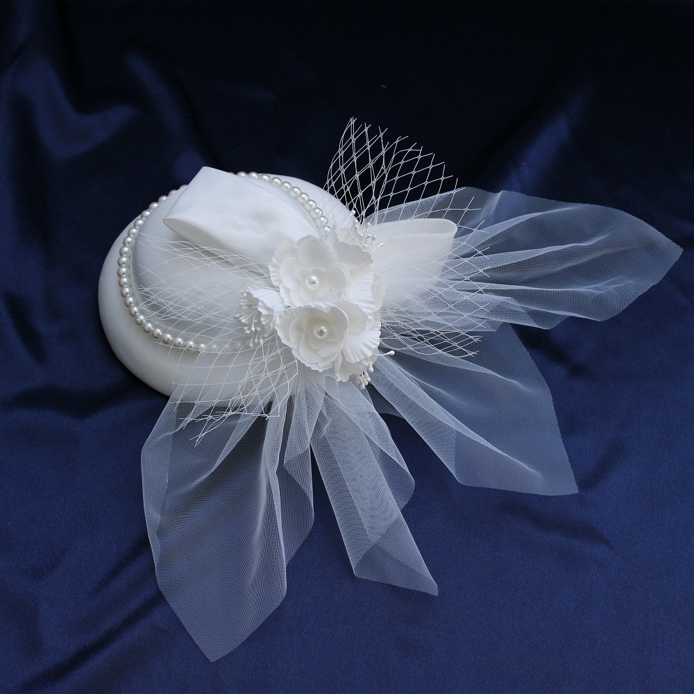 Bridal Headdress White Yarn Top Hat Forest Style Ornament Satin Bow for Wedding Dress Adult Cute Styling Hat Wedding Hat