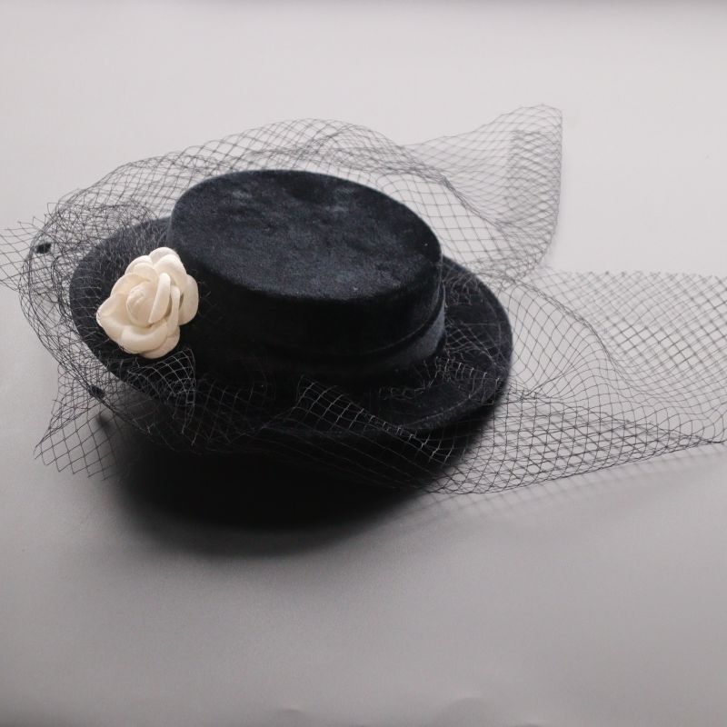 New French Style Camellia Hepburn Top Hat Flower Dome Vintage Mesh Gold Wedding Hat
