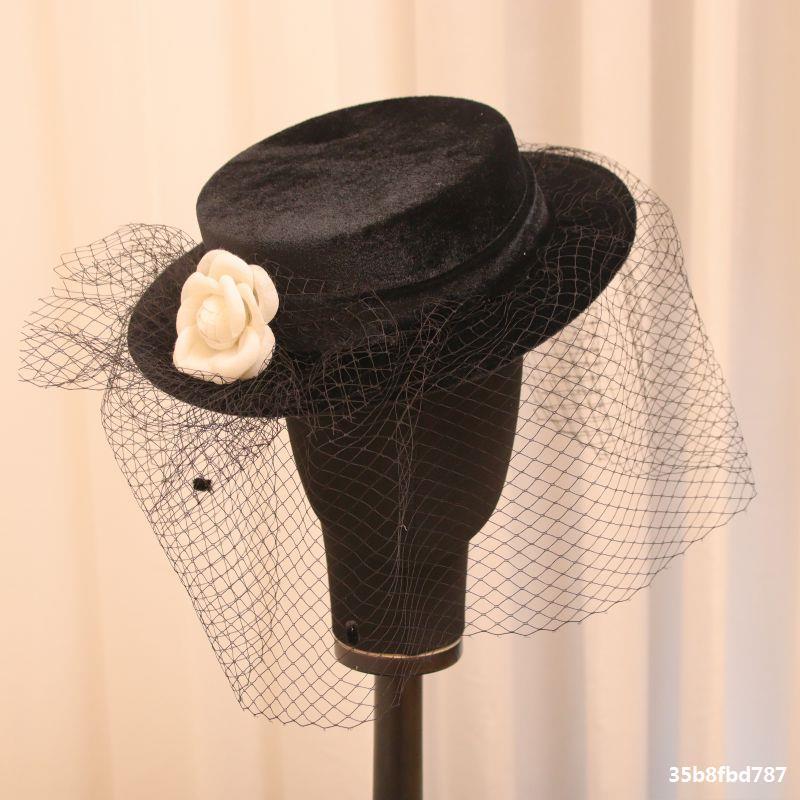 New French Style Camellia Hepburn Top Hat Flower Dome Vintage Mesh Gold Wedding Hat New French Style Camellia Hepburn Top Hat Flower Dome Vintage Mesh Gold Wedding Hat