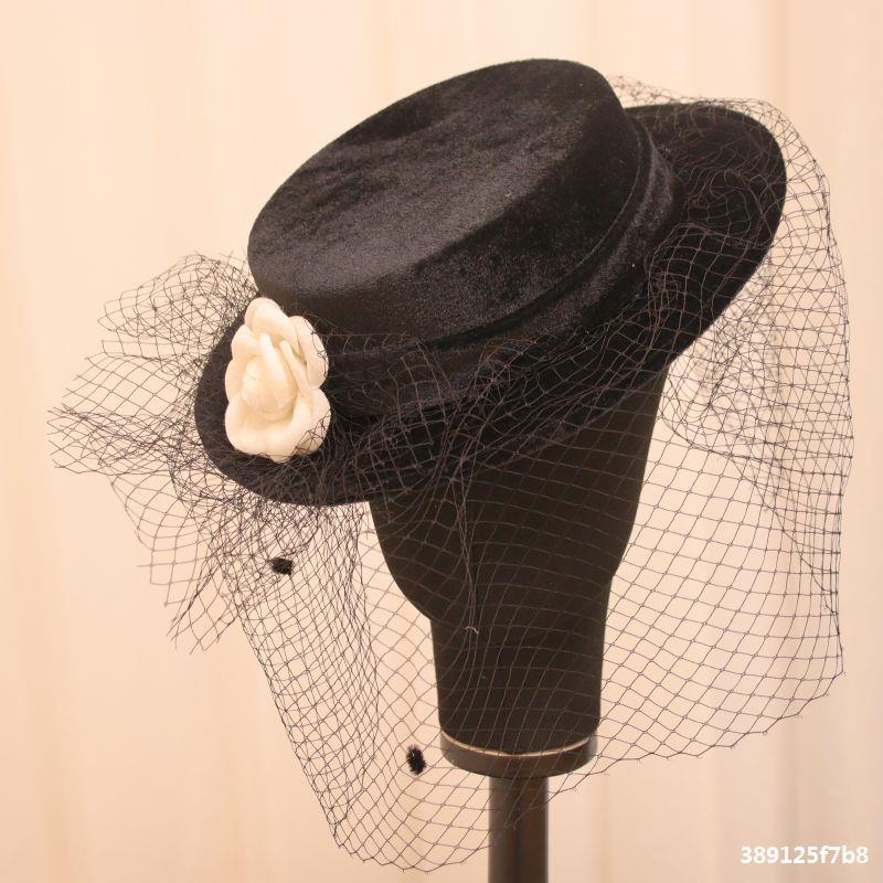 New French Style Camellia Hepburn Top Hat Flower Dome Vintage Mesh Gold Wedding Hat New French Style Camellia Hepburn Top Hat Flower Dome Vintage Mesh Gold Wedding Hat