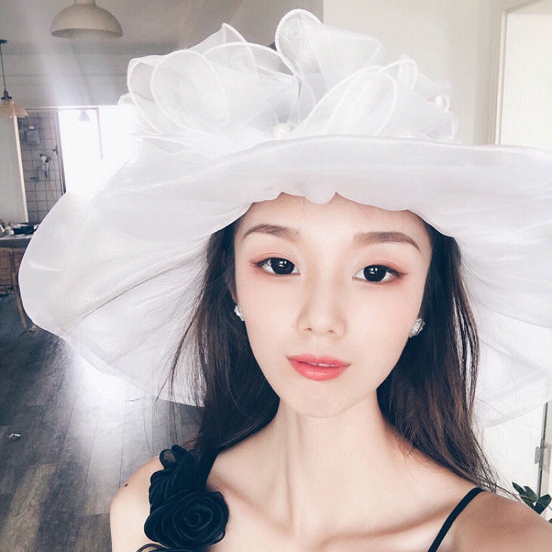 Wedding Hat Hepburn Style Hat Photo Art Wedding Hat White Concave Shape Organza Female Western Style Black