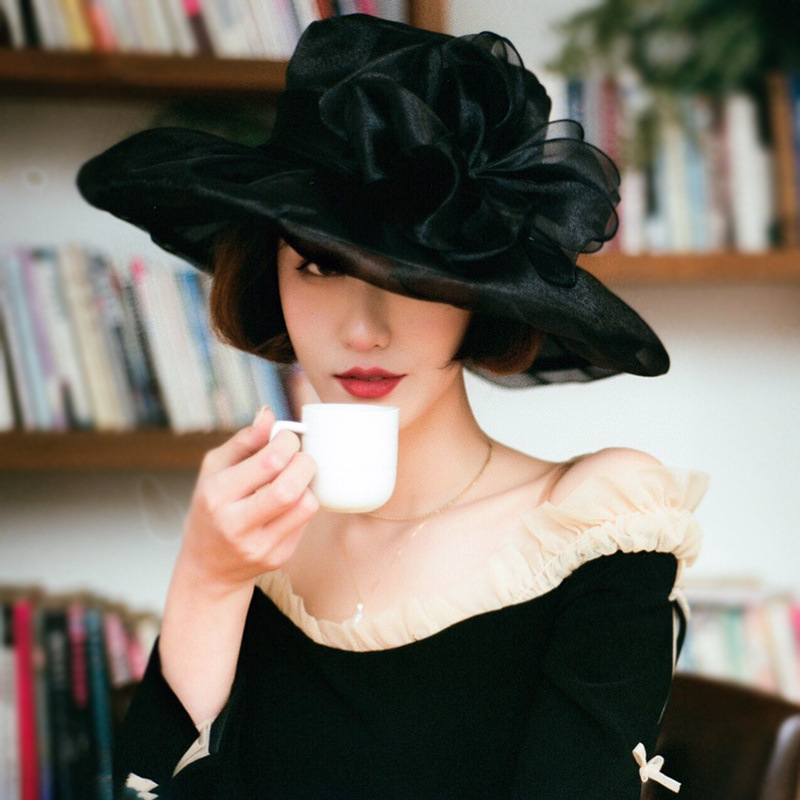 Wedding Hat Hepburn Style Hat Photo Art Wedding Hat White Concave Shape Organza Female Western Style Black Wedding Hat Hepburn Style Hat Photo Art Wedding Hat White Concave Shape Organza Female Western Style Black