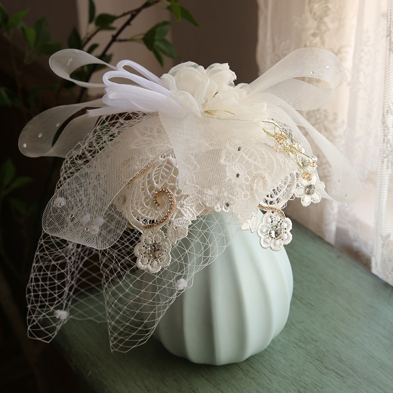 2020 French-Style Bride Elegant Retro Lace Mesh Hair Accessories Wedding Photography Wedding Hat