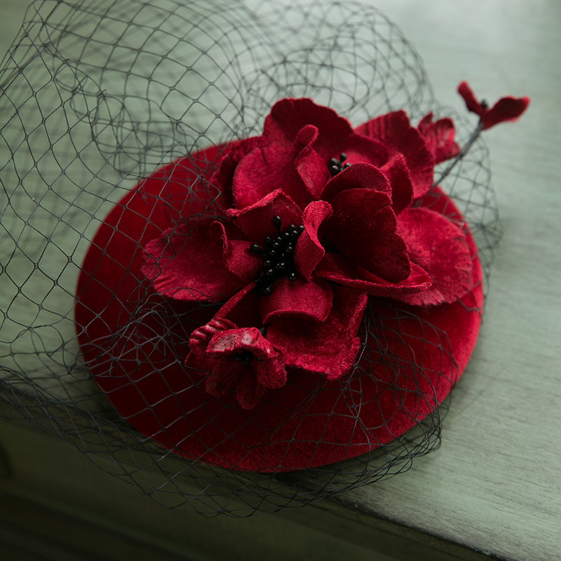 2020 New Wine Red Autumn and Winter Velvet Wedding Toast Billycock Chinese Wedding Hat
