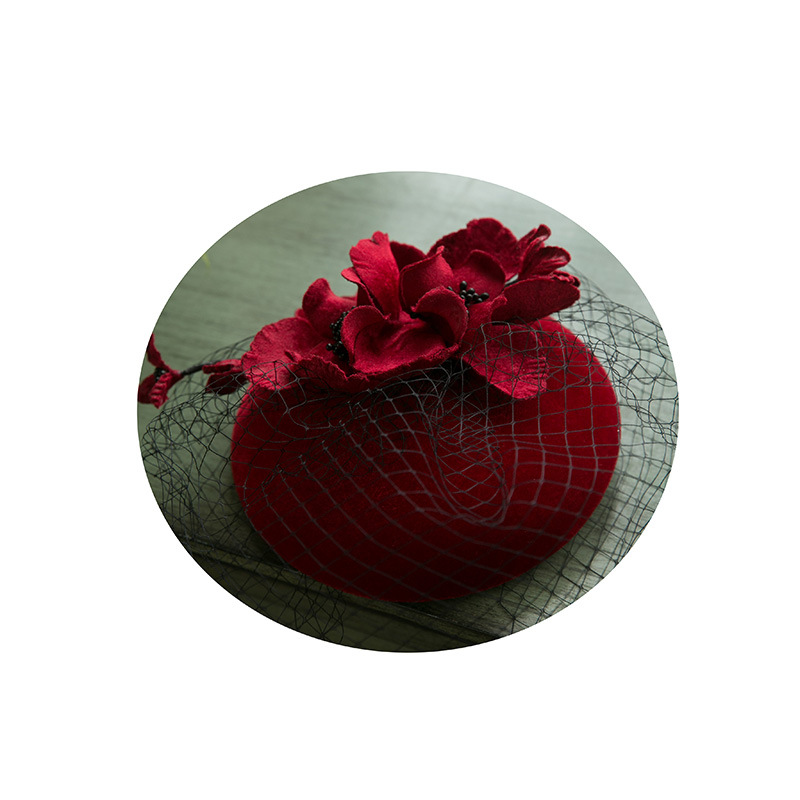 2020 New Wine Red Autumn and Winter Velvet Wedding Toast Billycock Chinese Wedding Hat