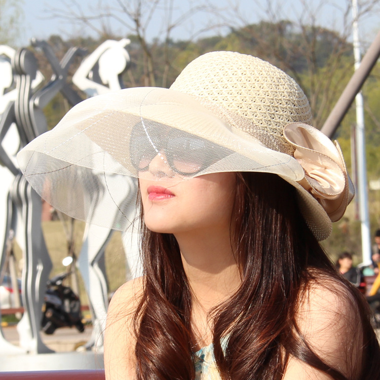 Korean-Style Summer Hollow Lace Mesh Cap Women&#039;s Wedding Hat Breathable Big Brim Sun Protection Sun Hat Wedding Hat