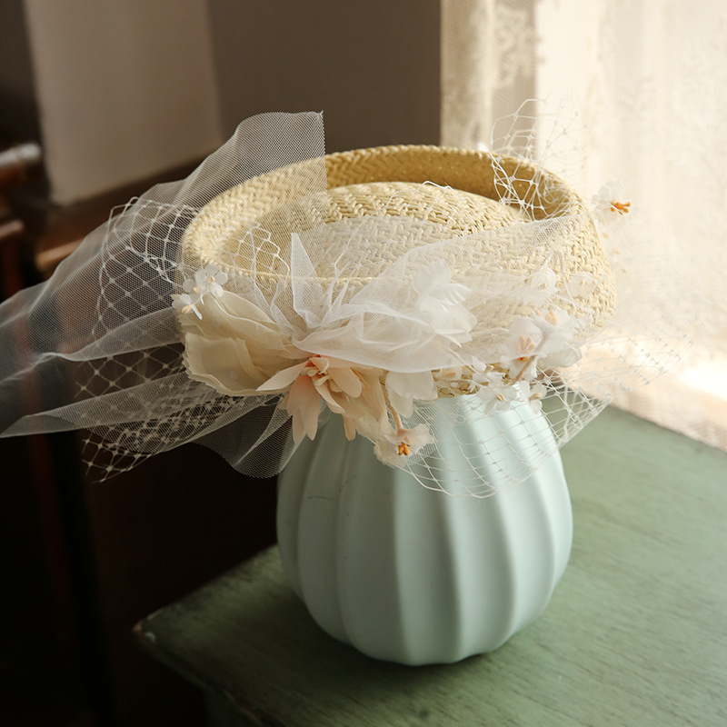 2020 New Handmade Flower Straw Billycock Bride Wedding Studio And Outdoor Wedding Hat