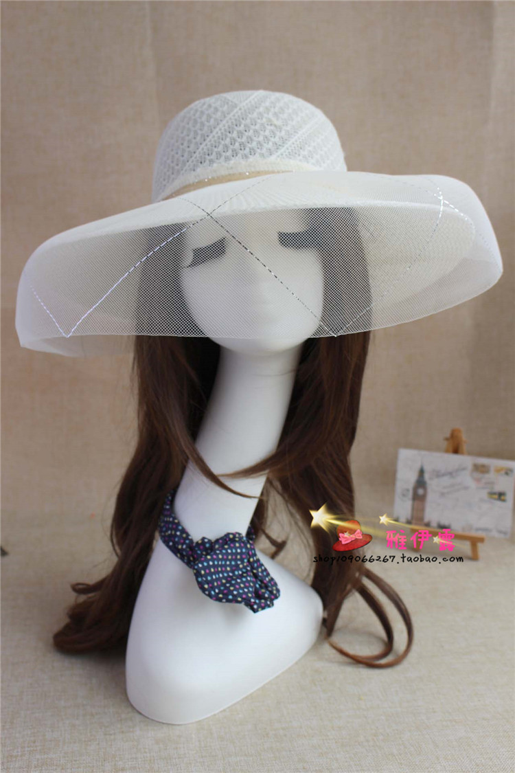 Wedding Hat  Stall Hot Sale Women's Wedding Hat Mesh Big Brim Sun Hat Girl's Cap Tourist Attractions