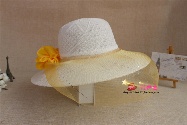 Wedding Hat  Stall Hot Sale Women's Wedding Hat Mesh Big Brim Sun Hat Girl's Cap Tourist Attractions