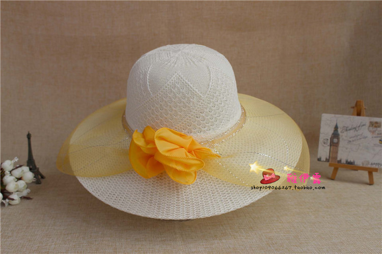 Wedding Hat  Stall Hot Sale Women's Wedding Hat Mesh Big Brim Sun Hat Girl's Cap Tourist Attractions