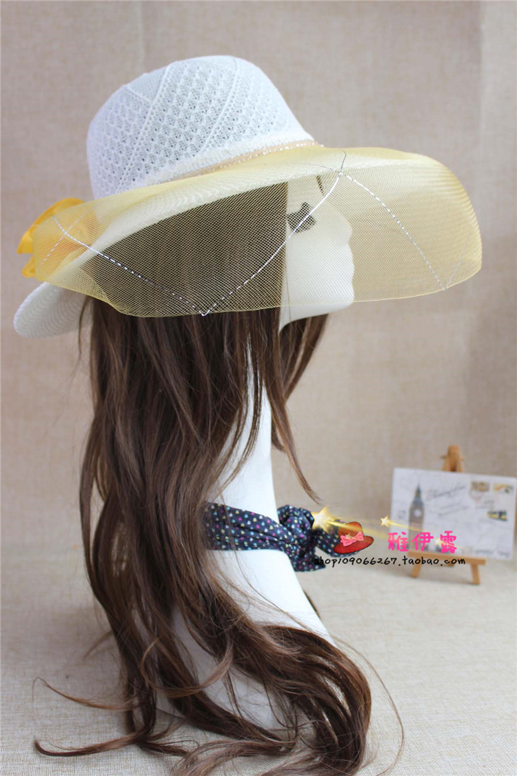 Wedding Hat  Stall Hot Sale Women's Wedding Hat Mesh Big Brim Sun Hat Girl's Cap Tourist Attractions