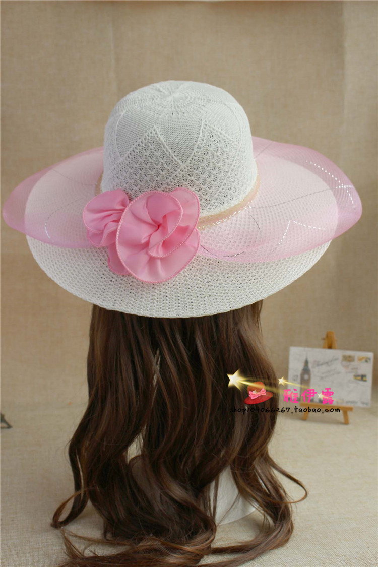 Wedding Hat  Stall Hot Sale Women's Wedding Hat Mesh Big Brim Sun Hat Girl's Cap Tourist Attractions