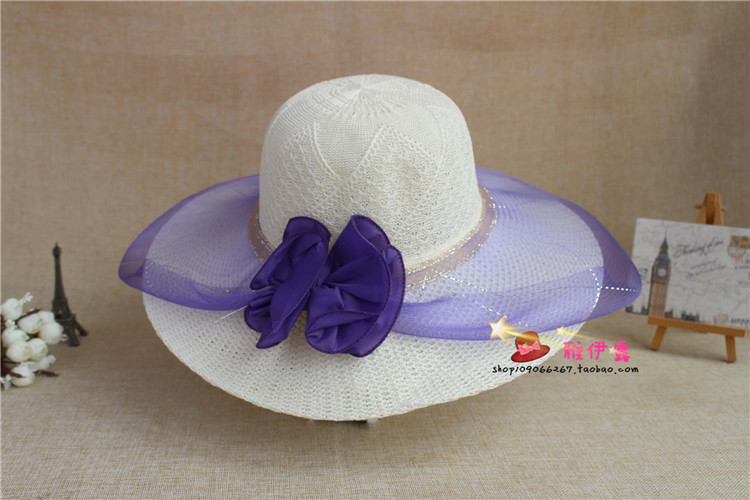Wedding Hat  Stall Hot Sale Women's Wedding Hat Mesh Big Brim Sun Hat Girl's Cap Tourist Attractions
