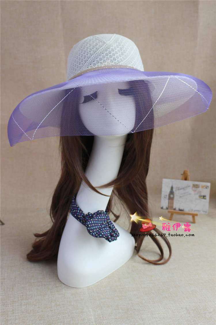Wedding Hat  Stall Hot Sale Women's Wedding Hat Mesh Big Brim Sun Hat Girl's Cap Tourist Attractions