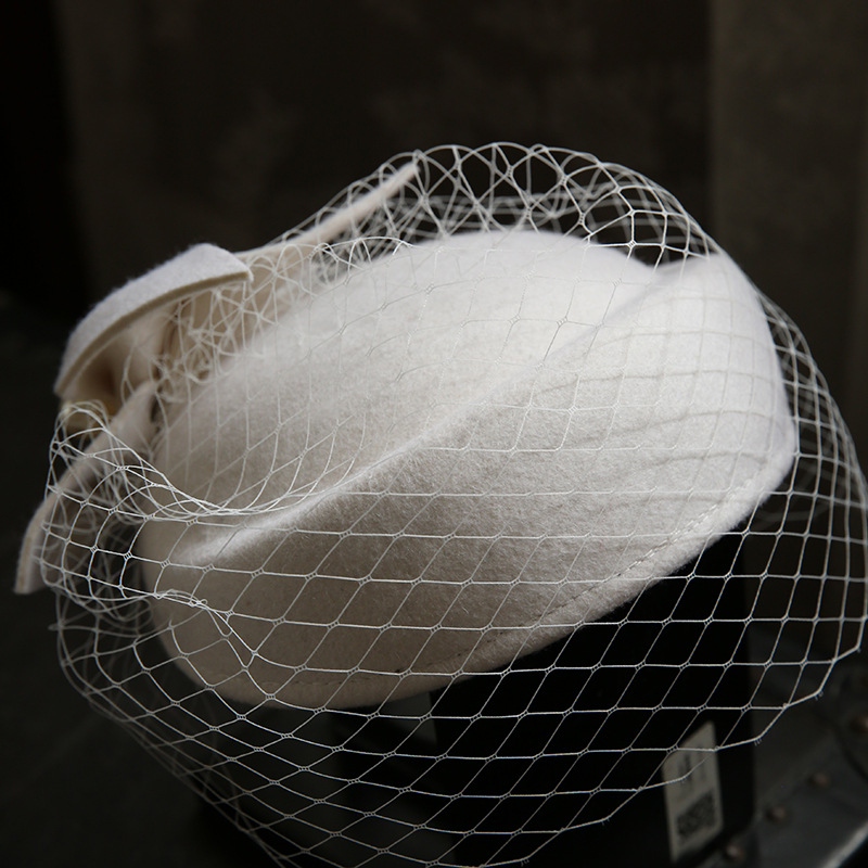 French Elegant British Vintage Gauze Beret Woolen Billycock Wedding Hat