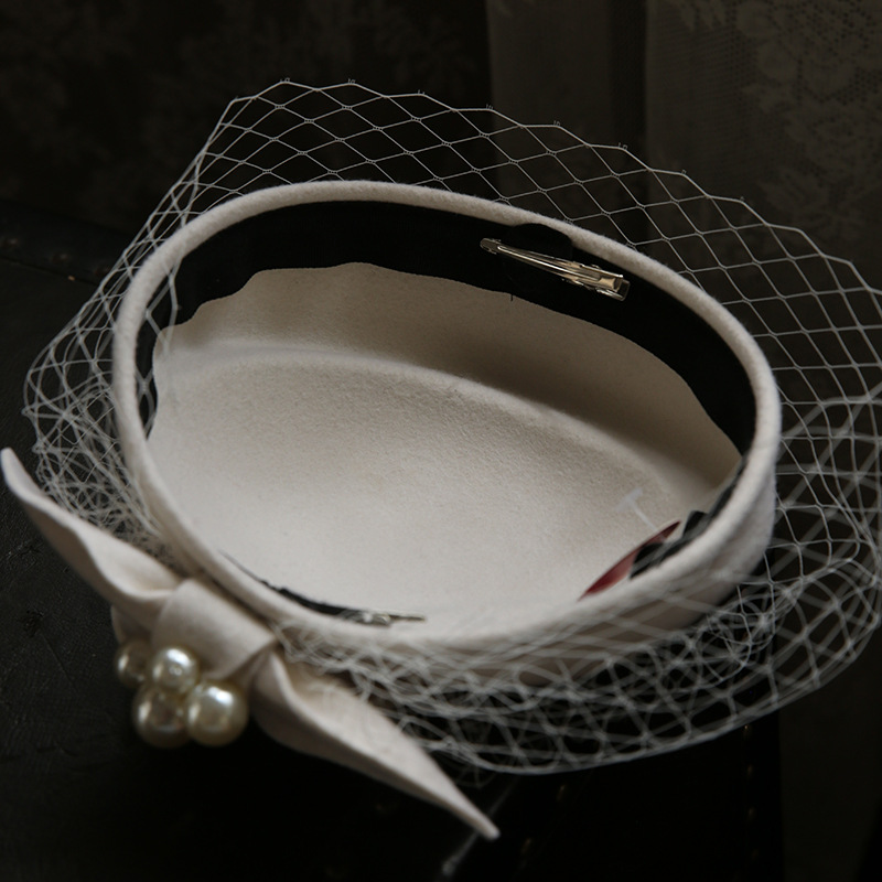 French Elegant British Vintage Gauze Beret Woolen Billycock Wedding Hat