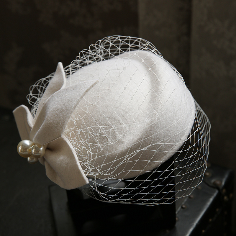 French Elegant British Vintage Gauze Beret Woolen Billycock Wedding Hat