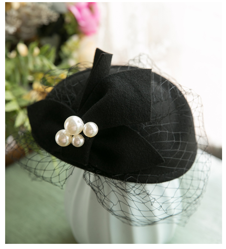 French Elegant British Vintage Gauze Beret Woolen Billycock Wedding Hat French Elegant British Vintage Gauze Beret Woolen Billycock Wedding Hat