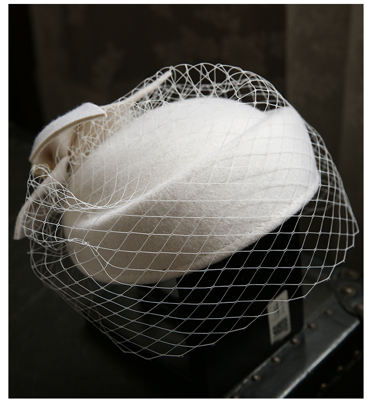 French Elegant British Vintage Gauze Beret Woolen Billycock Wedding Hat French Elegant British Vintage Gauze Beret Woolen Billycock Wedding Hat