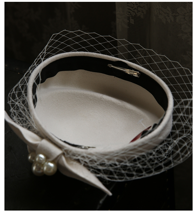 French Elegant British Vintage Gauze Beret Woolen Billycock Wedding Hat French Elegant British Vintage Gauze Beret Woolen Billycock Wedding Hat