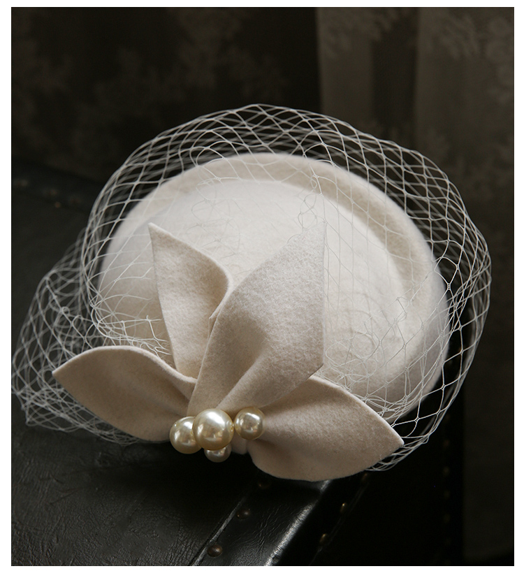 French Elegant British Vintage Gauze Beret Woolen Billycock Wedding Hat French Elegant British Vintage Gauze Beret Woolen Billycock Wedding Hat