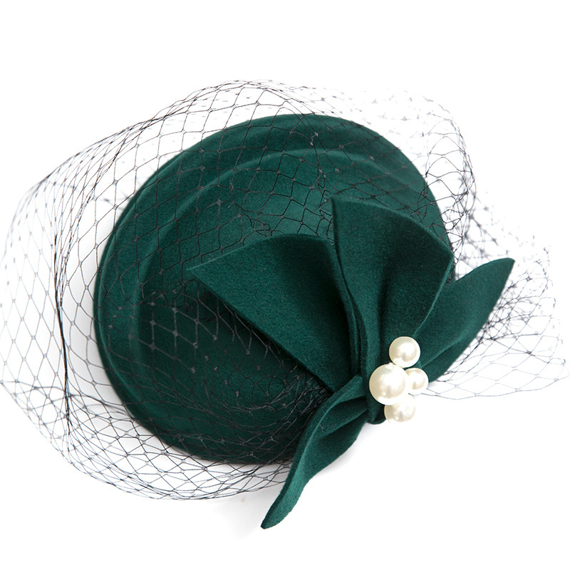 French Elegant British Vintage Gauze Beret Woolen Billycock Wedding Hat