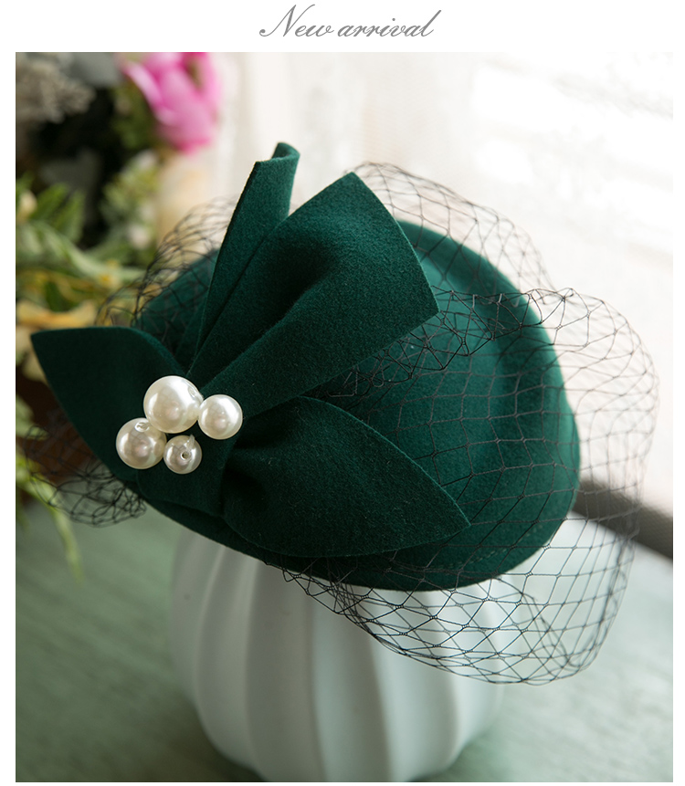 French Elegant British Vintage Gauze Beret Woolen Billycock Wedding Hat French Elegant British Vintage Gauze Beret Woolen Billycock Wedding Hat