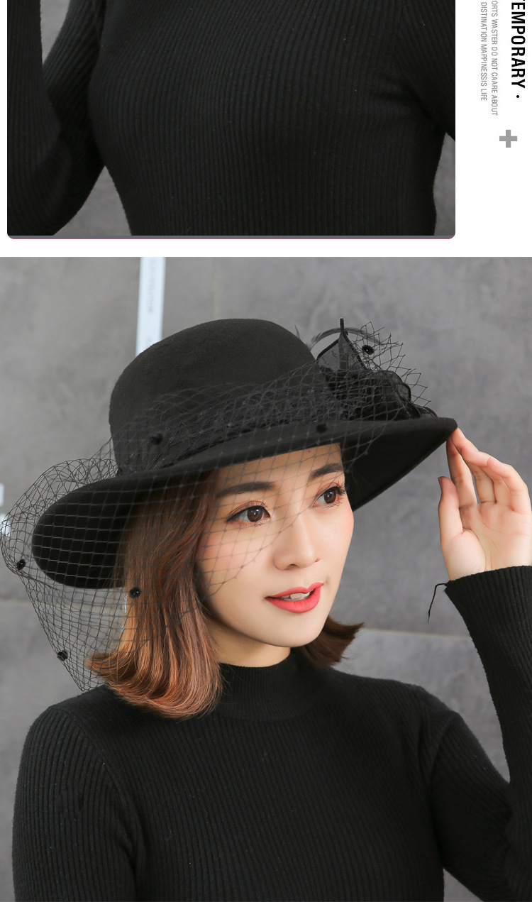 Wedding Hat Elegant Socialite Dress Hat Female Banquet Female Autumn and Winter Mesh Woolen British Bowler Wedding Hat Elegant Socialite Dress Hat Female Banquet Female Autumn and Winter Mesh Woolen British Bowler