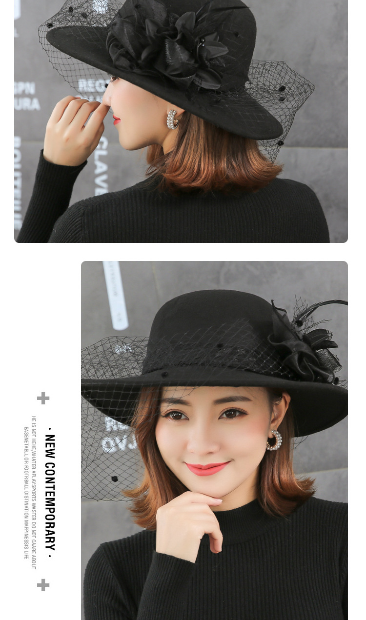 Wedding Hat Elegant Socialite Dress Hat Female Banquet Female Autumn and Winter Mesh Woolen British Bowler Wedding Hat Elegant Socialite Dress Hat Female Banquet Female Autumn and Winter Mesh Woolen British Bowler