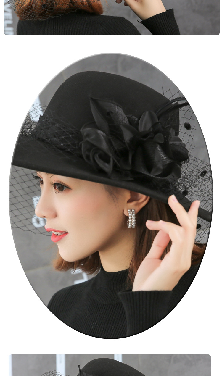 Wedding Hat Elegant Socialite Dress Hat Female Banquet Female Autumn and Winter Mesh Woolen British Bowler Wedding Hat Elegant Socialite Dress Hat Female Banquet Female Autumn and Winter Mesh Woolen British Bowler
