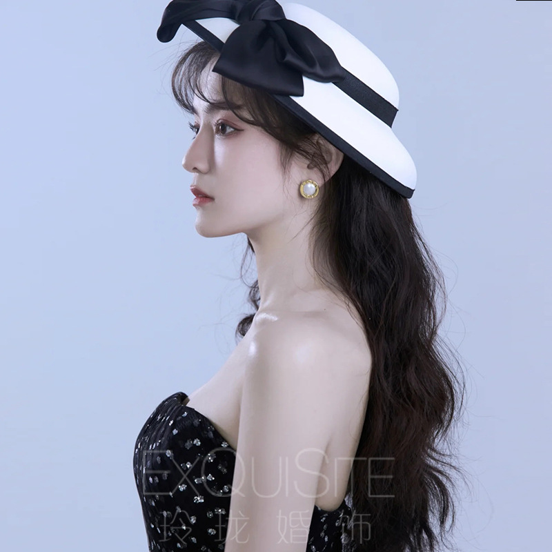 French Style British Hepburn Top Hat Vintage Bow Bridal Elegant Wedding Dress Decorative Wedding Hat